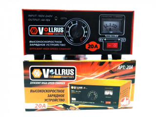 Зарядное устройство для авто VOLLRUS 20A (6/12В. 20 Ампер, рег-ка тока 1 шкала)
