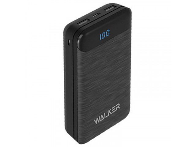 Зарядное устройство портативное WALKER, 20000 mAh, 2.1А,USBx2,microUSB,Type-c, черное WB-525