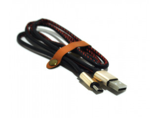 Кабель USB  TYPE-C    1метр, быстрая зарядка , кожаный  , черный без коробки