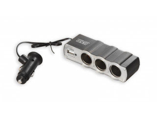 Разветвитель прикуривателя на 3 гнезда с USB RV-002