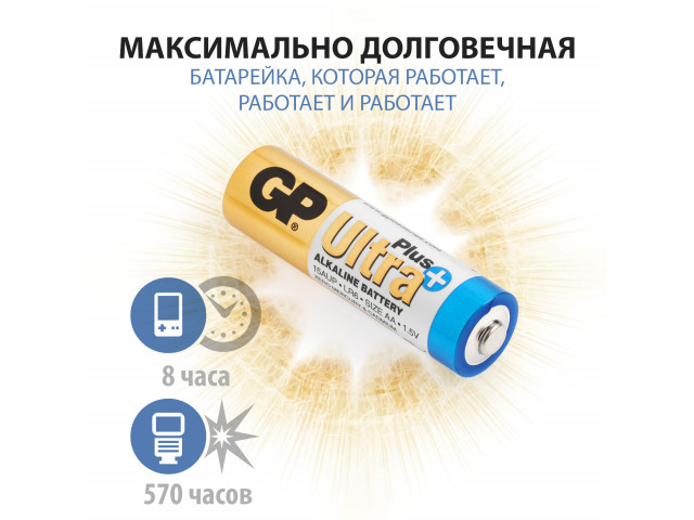 Батарейки алкалиновые GP 15А АA( пальчиковые) Ultra Plus Alkaline, 3400мАч,блистер 2шт .