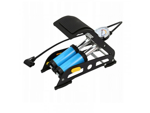 Насос ножной двойной цилиндр усиленный (манометр + насадки), до 10 Бар,