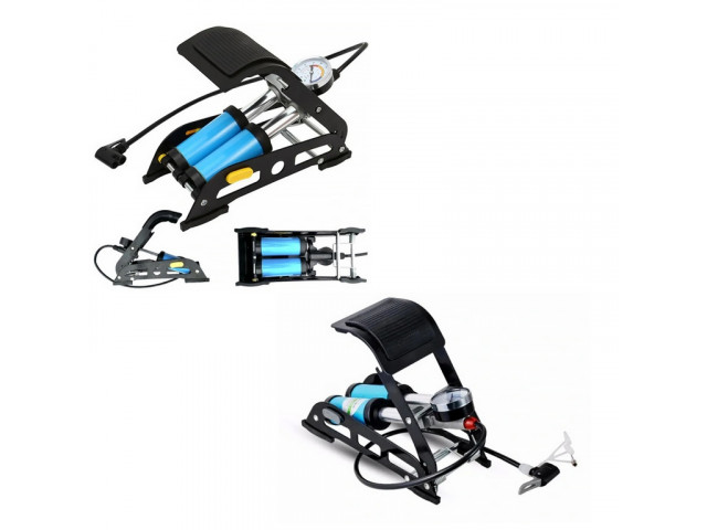 Насос ножной двойной цилиндр усиленный (манометр + насадки), до 10 Бар,