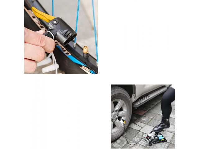 Насос ножной двойной цилиндр усиленный (манометр + насадки), до 10 Бар,