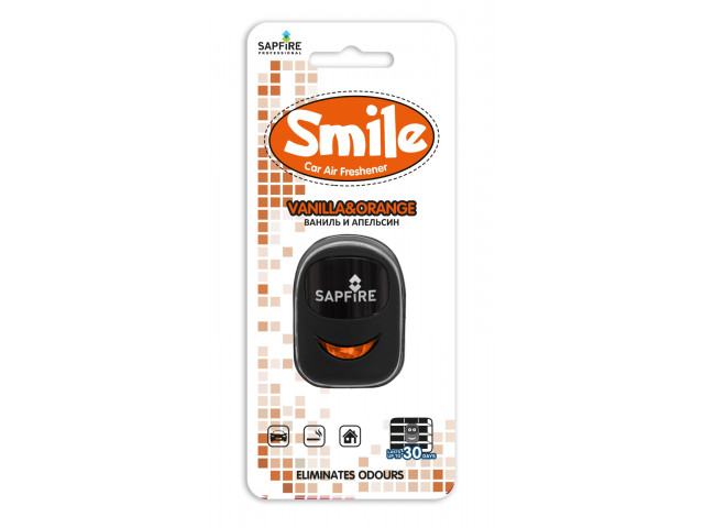 Ароматизатор для авто на дефлектор "SAPFIRE" SMILE аромат - "ваниль и апельсин" Ароматизатор для авто на дефлектор "SAPFIRE" SMILE аромат - "ваниль и апельсин"