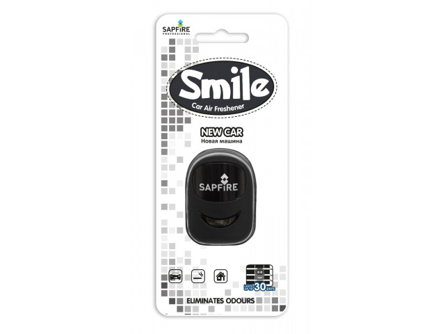Ароматизатор для авто на дефлектор "SAPFIRE" SMILE аромат - "новая машина" Ароматизатор для авто на дефлектор "SAPFIRE" SMILE аромат - "новая машина"