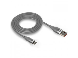 Кабель USB "WALKER"  microUSB прорезиненный, с металл.разъемом (3.1А), серый, С735,в индив. коробке