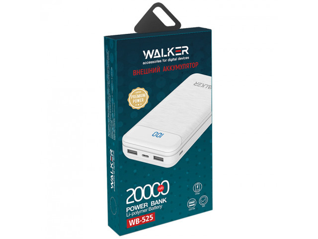 Зарядное устройство портативное WALKER, 20000 mAh, 2.1А,USBx2,microUSB,Type-c, белое WB-525 Зарядное устройство портативное WALKER, 20000 mAh, 2.1А,USBx2,microUSB,Type-c, белое WB-525