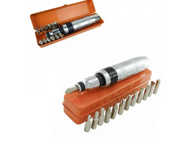 Отвертка ударная,  1/2", набор бит 13шт,  PH3, SL6, SL8 в металлическом кейсе