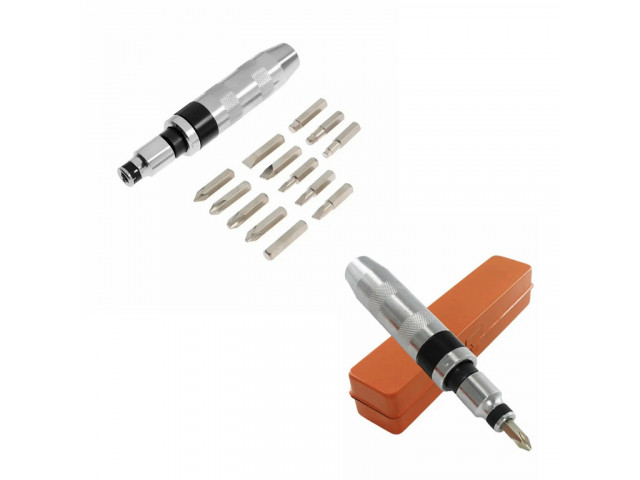 Отвертка ударная,  1/2", набор бит 13шт,  PH3, SL6, SL8 в металлическом кейсе