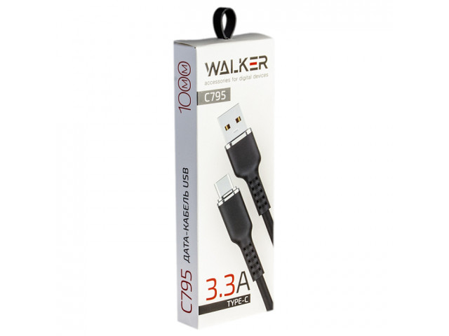Кабель USB "WALKER" TYPE-C 1м. прорезиненный ,с металл.разъемом (3.3А),черный, в индив.коробке, C795 Кабель USB "WALKER" TYPE-C 1м. прорезиненный ,с металл.разъемом (3.3А),черный, в индив.коробке, C795