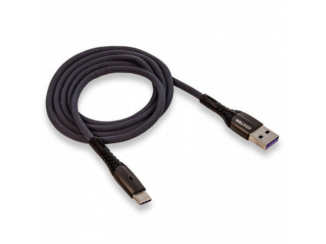 Кабель USB "WALKER" TYPE-C в мат. обмотке, с индикатором, быстр.заряд (3.1А), серый,С920, Кабель USB "WALKER" TYPE-C в мат. обмотке, с индикатором, быстр.заряд (3.1А), серый,С920,