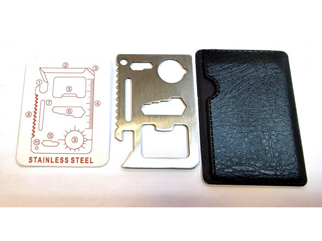 Мультитул - кредитка  металлическая 11в1 в чехле