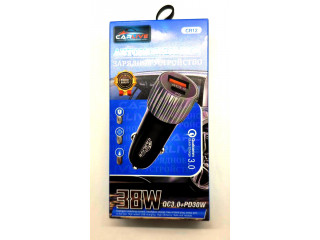 Зарядное устройство  в прикуриватель USB+TYPE-C , PD Quick Charge 3.0, 38вт