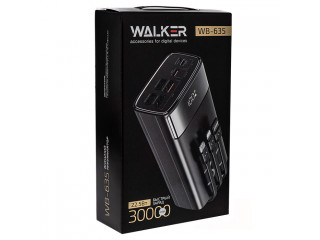 Зарядное устройство портативное WALKER, 30000 mAh,3А,USBx4,Type-cx3QC3.0+PD,3 встр.каб черное WB-635