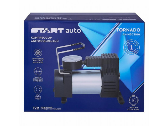 Компрессор автомобильный СТАРТ АК-М303010 Торнадо  30л/мин, 12в, 120Вт, 7атм, в коробке