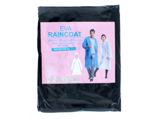 Дождевик-плащ большой "EVA" с капюшоном на кнопках, 150 х 70 см, 150 мкр. черный