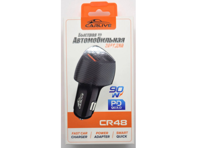 Зарядное устройство  в прикуриватель Carlive CR48 3 слота USB, 5V/3A, 90вт быстрая зарядка QC+PD