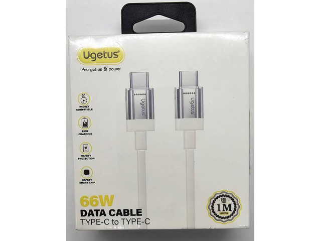 Кабель USB Ugetus PD66C Type-C - Type-C 1м. прорезиненный 66вт, белый, в коробке