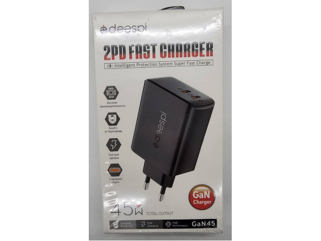 Зарядное устройство сетевое deespi GaN45 2 слота Type-C 45Вт QC+PD